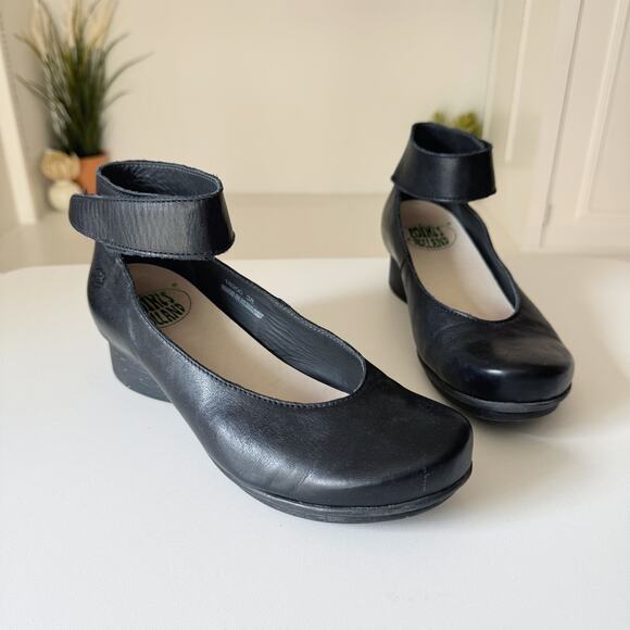 Loints of Holland Black Leather Urban Sydney Ballerina Wedge Flats Size 38/8 - Picture 2 of 10